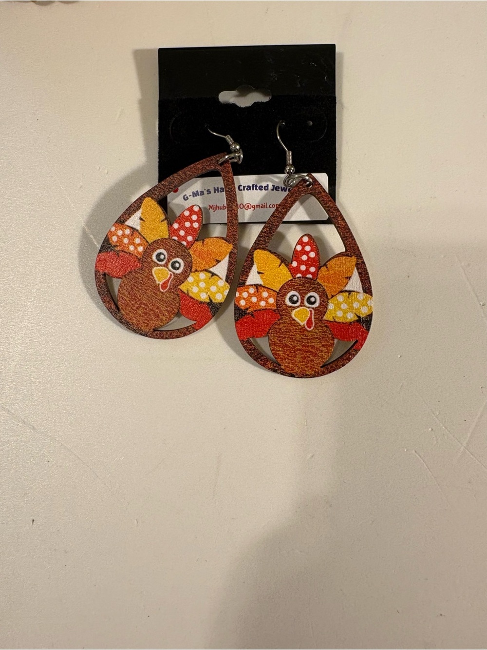 Handcrafted Teardrop Turkey Earrings in Brown, Red & Yellow
